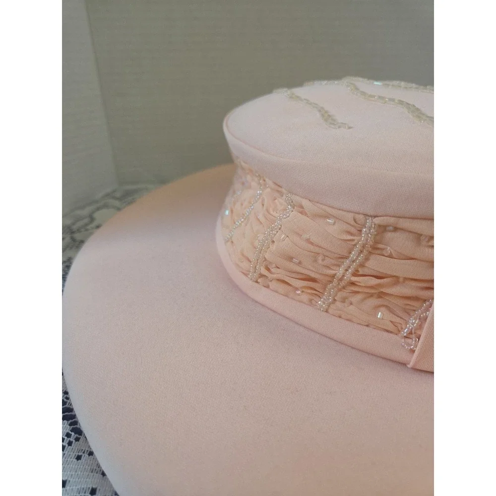 Fifth‎ Sunday Exclusive Hat Peach Beaded Polyester Paper Church Hat Style 87388